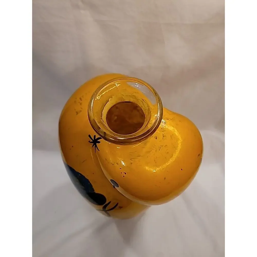 Joan Miro Style Art Deco Vintage Large Hand Painted Abstract Bulbous Glass Vase